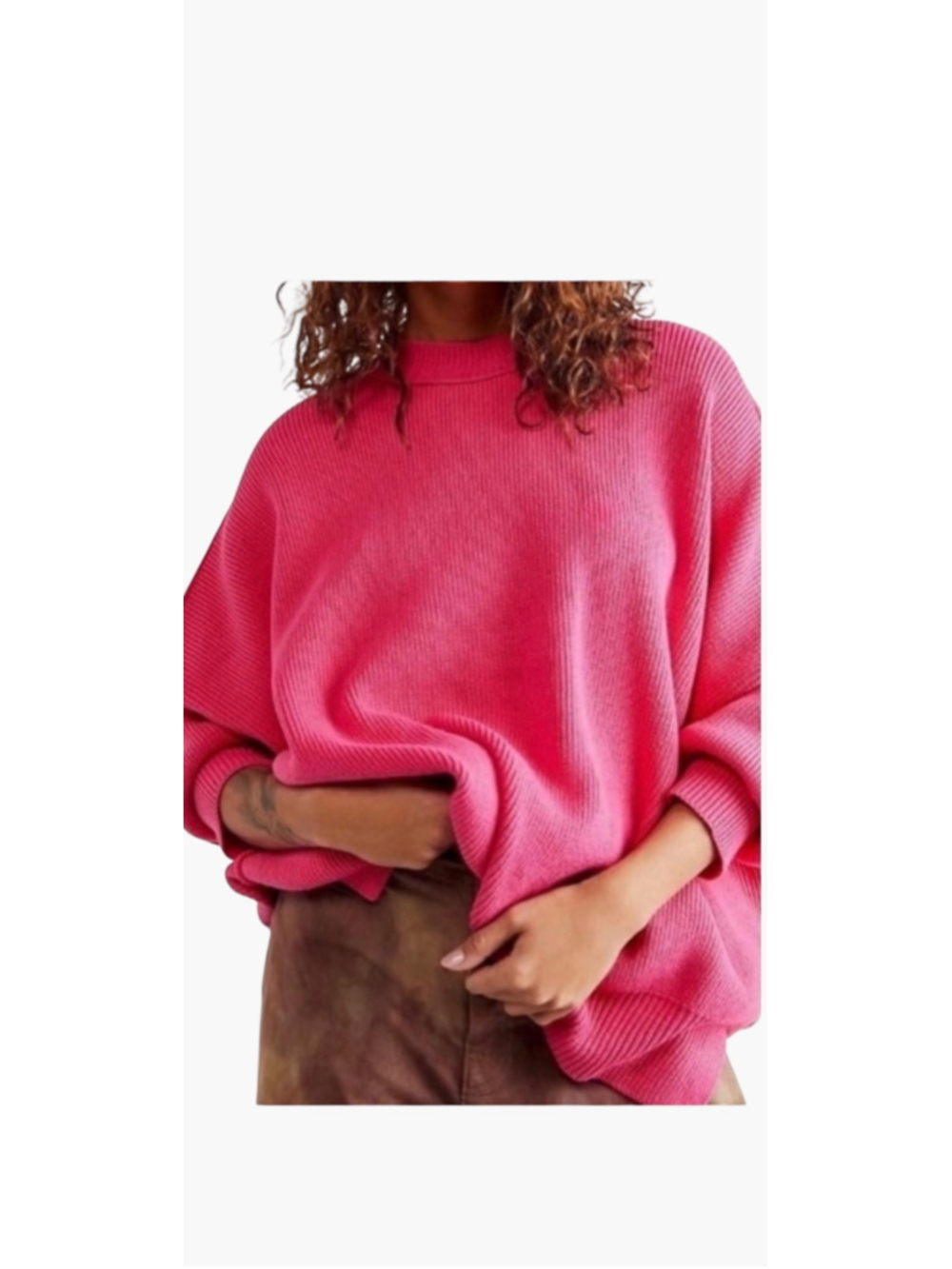Women's Free People Easy Street Tunic Pink Ribbed Knit Oversized Sweater Size S